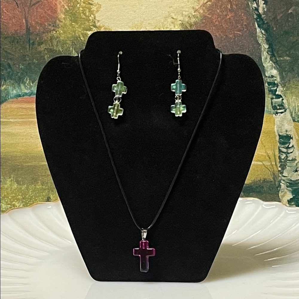 Elegant Cross Pendant and Earring Set